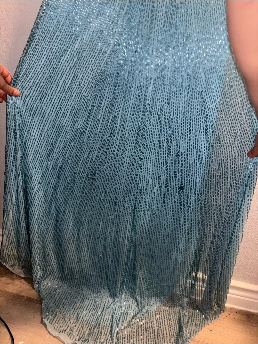 Sherri Hill Blue Iridescent Butterfly Bodice Evening Gown - Picture 7 of 9
